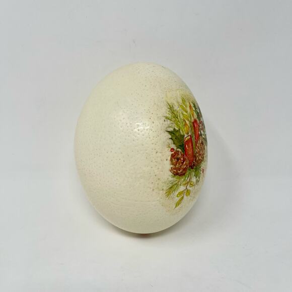 Hand Painted Candles Pinecone Greenery on Full Ostrich Egg by Nebraska‎ Artist - Picture 2 of 6